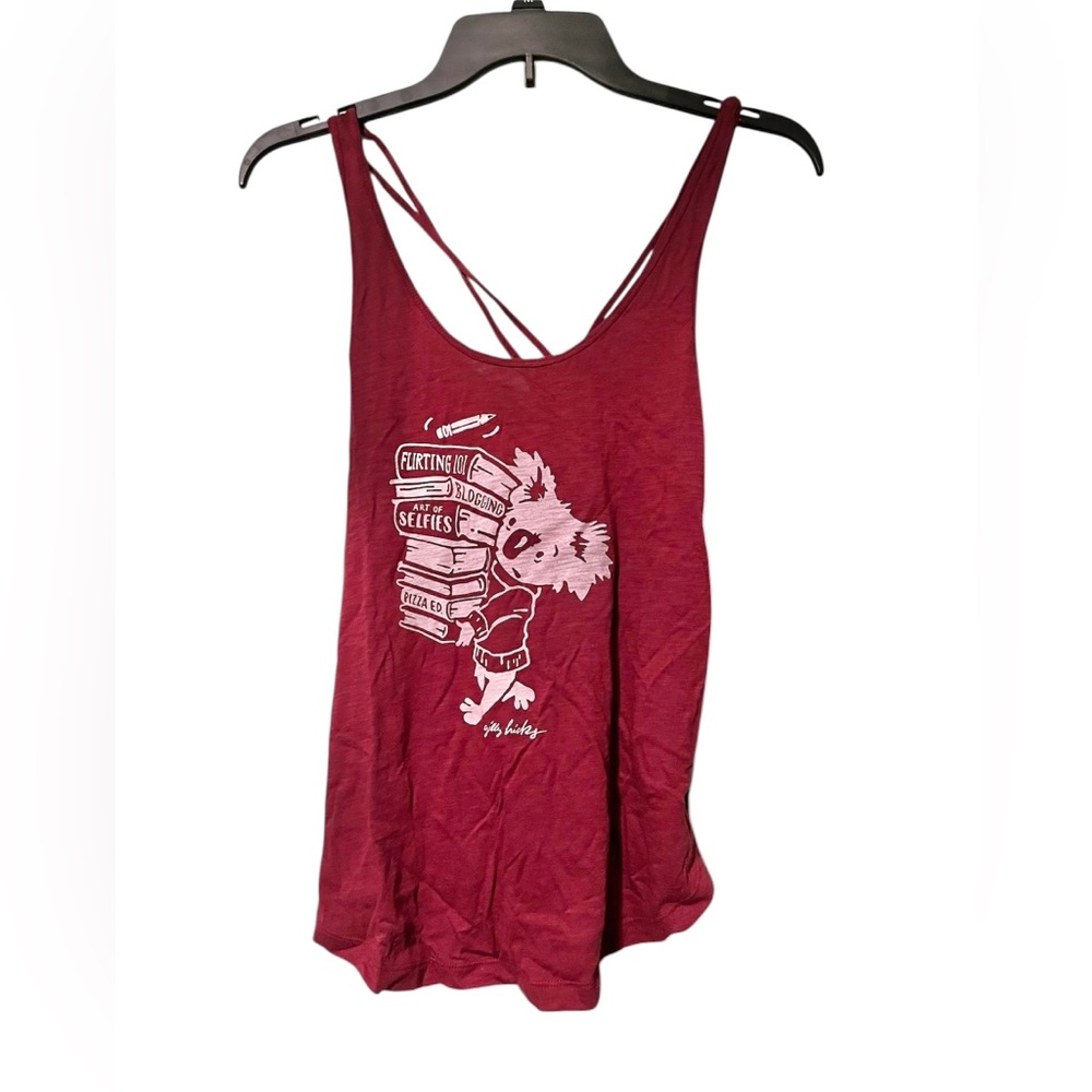 Gilly Hicks Sydney Maroon Graphic Cross Cross Double Strap Spaghetti Tank Top